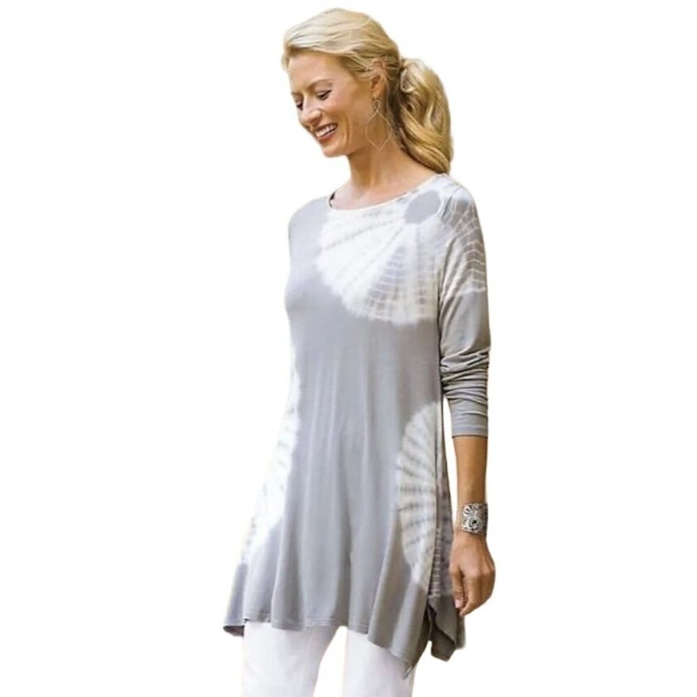 Soft Surroundings‎ Top Lagenlook Tie Dye Pullover Tunic Womens Light Grey Size M